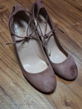Kate Spade Suede Tie-Ankle Ballet Pumps - Pink Taupe Size 6 M